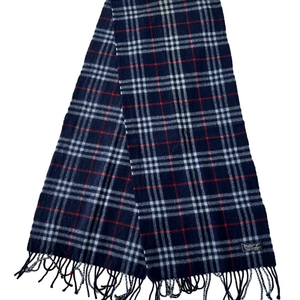 Burberrys Classic Check Scarf Black 100% Lambswool Unisex Scarf Made In England